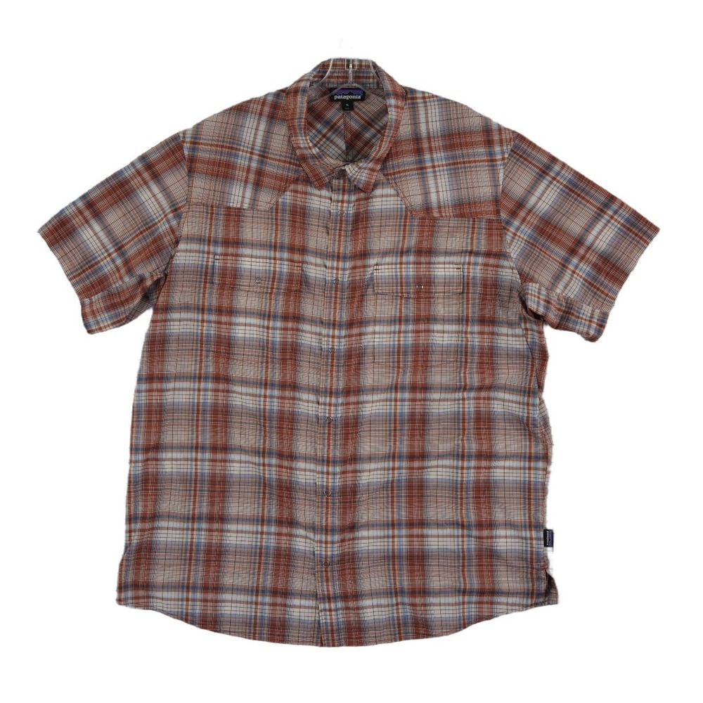 Patagonia Plaid Button Shirt Men's Size XL Brown‎ Short Sleeve Worn Wear